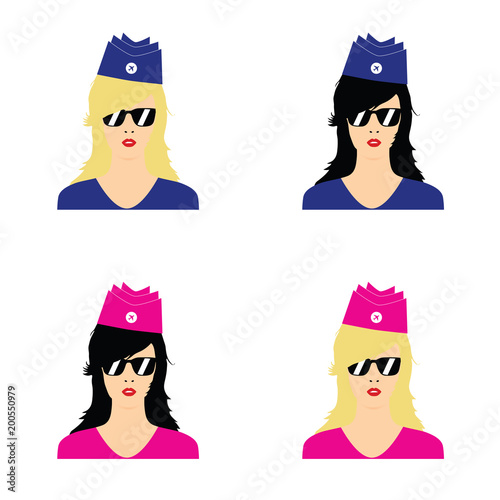 air hostess with blach and blue hair illustration