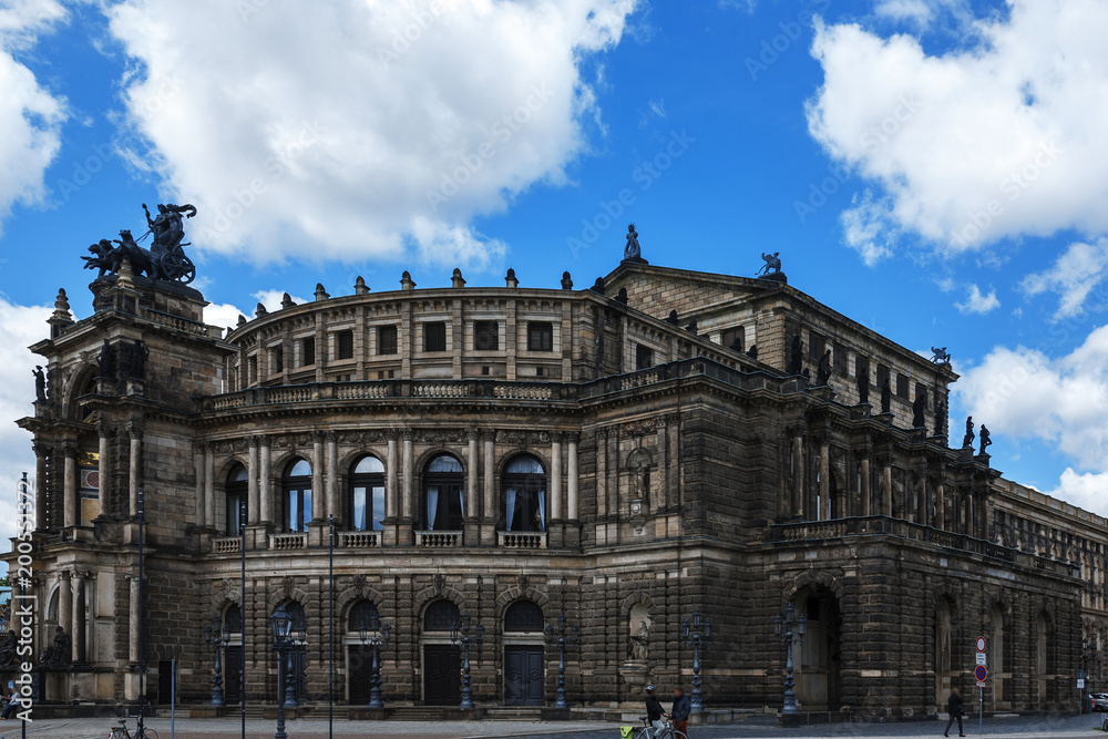 DRESDEN, GERMANY. Opera house Dresden on a sunny day with blue sky. Semper Opera House