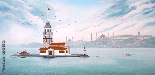 Paint of Kiz Kulesi or Maiden's Tower in Istanbul - TURKEY photo