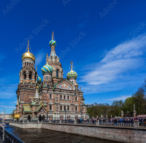 View of Church on Spilled Blood at Griboyedov Canal embankment