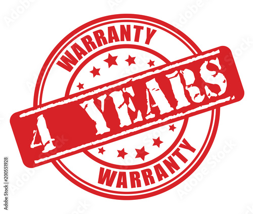 Red rubber stamp with 4 years warranty concept