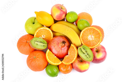 Set of fruits isolated on white background.