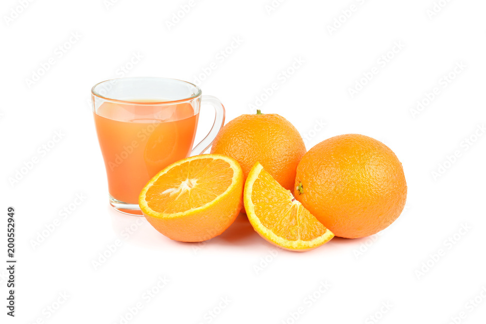 Fresh orange juice with fruits, isolated on white Fresh orange juice with fruits, isolated on white