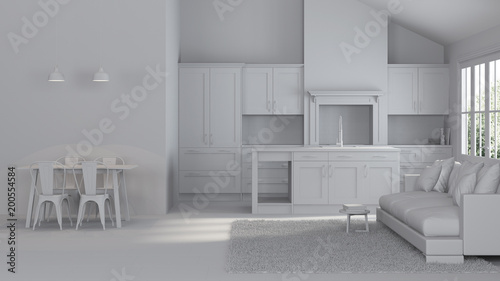 Modern interior of a country house. Repairs. Gray interior. 3D rendering.