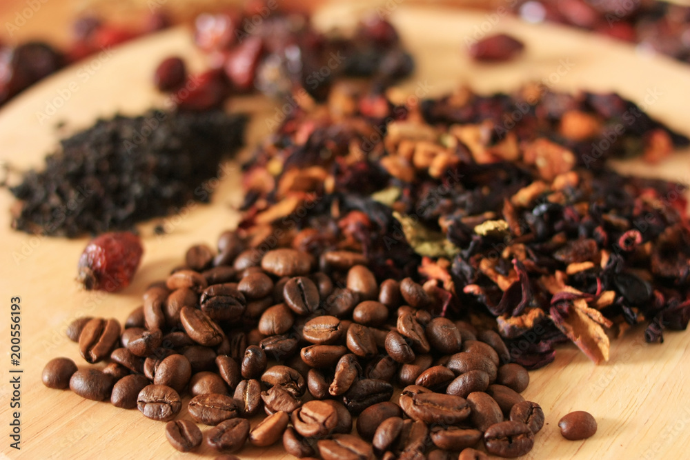 Coffee beans and herbal tea Coffee beans and herbal tea