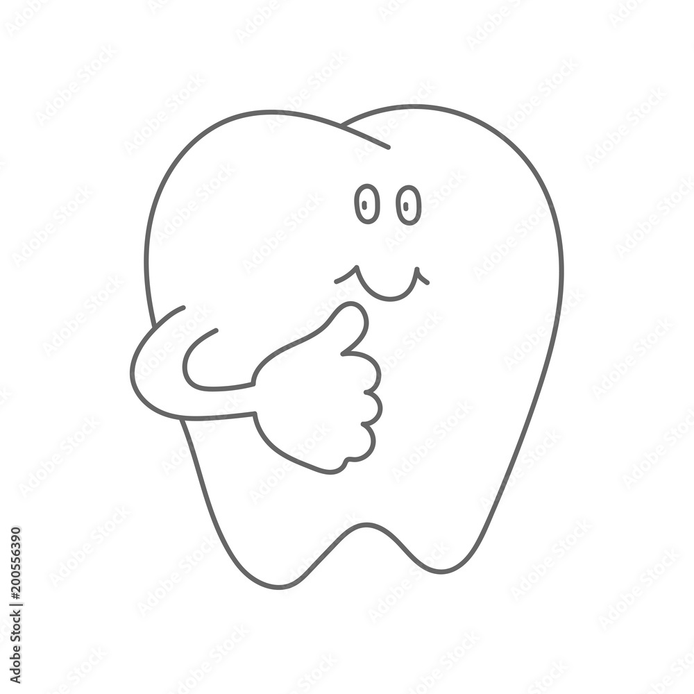 Healthy tooth smiling and showing thumb up. Vector icon.