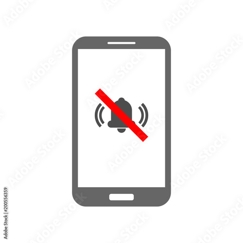 NO SOUND sign. Crossed out bell icon on smartphone screen. Vector.