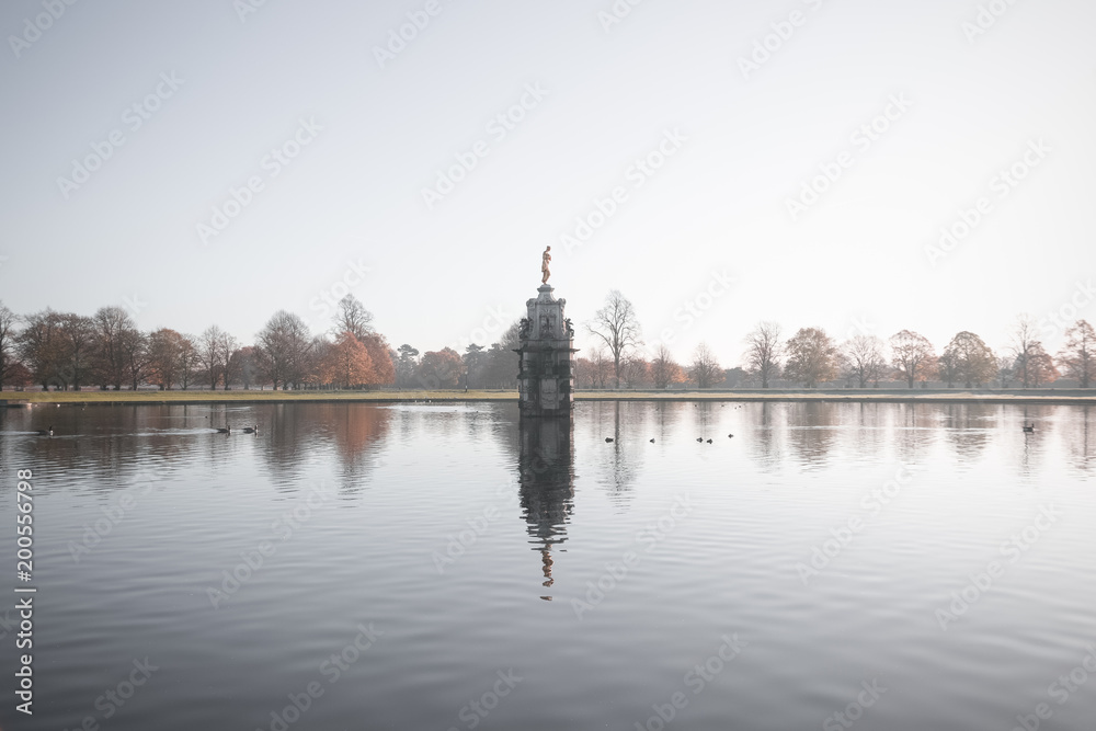Diana fountain, early morning autumn scene at bushy park in London