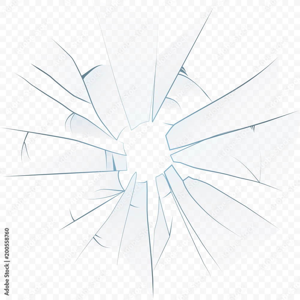 Vector Cracked crushed realistic glass on the transperant alpha background.