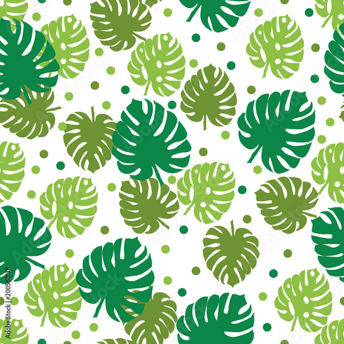 Tropical leaves. Palm and monstera. Seamless vector pattern.