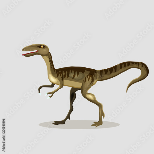 Vector cartoon  illustration of a dinosaur.  Velociraptor.