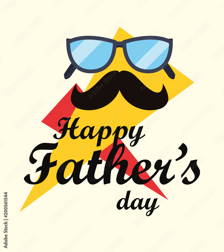Happy fathers day design with mustache and glasses over colorful background, vector illustration