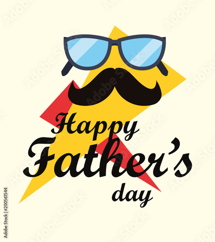 Happy fathers day design with mustache and glasses over colorful background, vector illustration