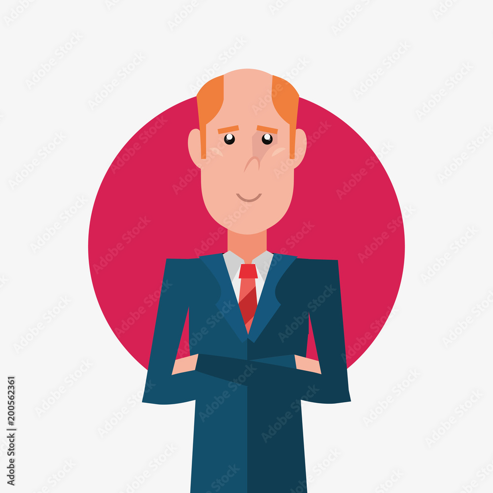 Happy fathers day design with cartoon father suit and tie over pink circle and white background, colorful design. vector illustration