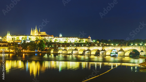 night view of the Charles Bridge in Prague.Czech Republic