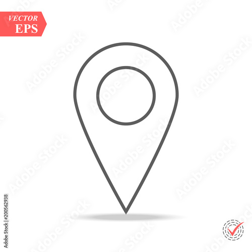 Pin line icon vector. Location sign Isolated on white background. Navigation map, gps, direction, place, search concept. photo