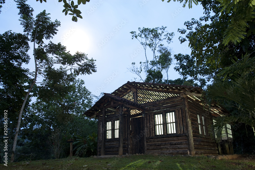 Wooden cabin at night, Costa Rica Wooden cabin at night, Costa Rica