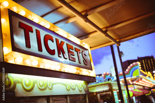 Tickets booth light sign in an amusement park