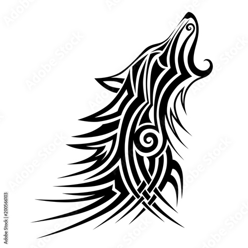 Fototapeta Naklejka Na Ścianę i Meble -  Wolf  logo tattoo / Wolf tattoo tribal vector design sketch. Simple logo howling wolf moon on a white background.