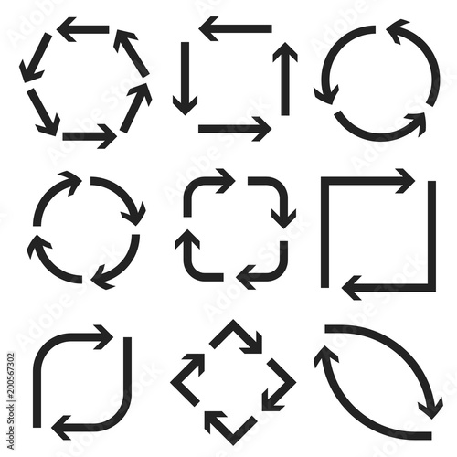 Arrows in circular motion. Round, square, oval combinations
