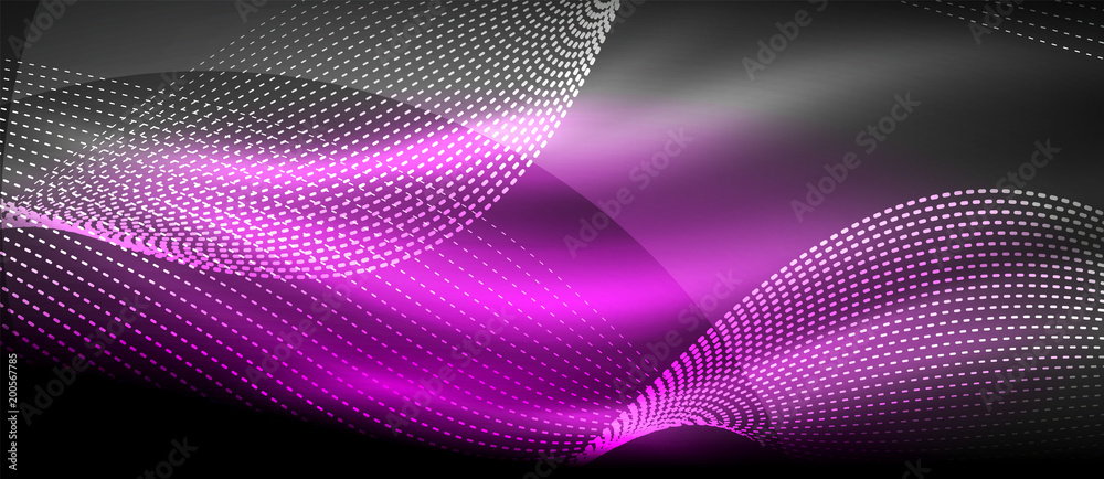Glowing abstract wave on dark, shiny motion, magic space light. Techno abstract background Glowing abstract wave on dark, shiny motion, magic space light. Techno abstract background
