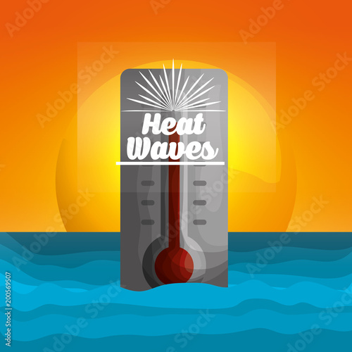 season summer thermometer heat waves sunshine ocean vector illustration