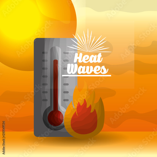 season summer fire with thermometer waves heat sun vector illustration