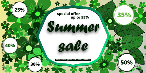  Summer banner with paper flowers for online shopping, advertising actions, magazines . Vector illustration.