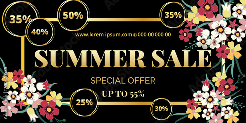  Summer banner with paper flowers for online shopping, advertising actions, magazines . Vector illustration.