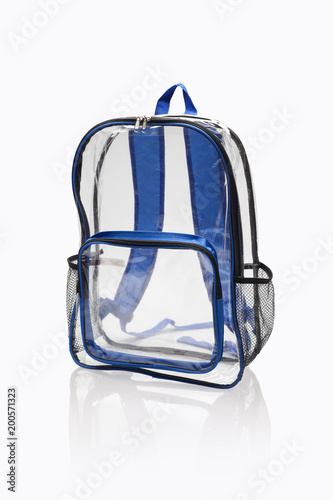 transparent backpack over white background isolated
