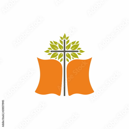 Church logo. The Bible and the Blossoming Cross