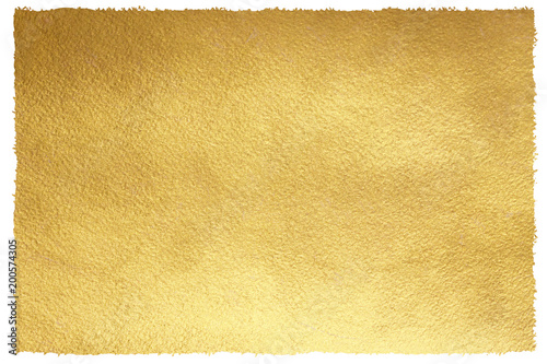 Gold background with uneven, artistic edges. Rectangle shape. Rough golden texture. Luxurious gold paper template for text design, lettering.