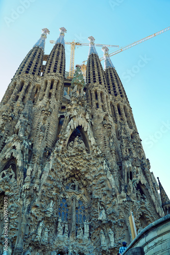 Front view on the towers of Sagrada Familia