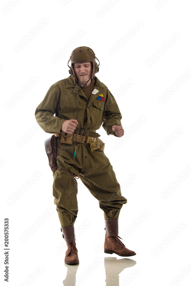 Man actor in military uniform of American tankman of World War II posing on  white background foto de Stock | Adobe Stock
