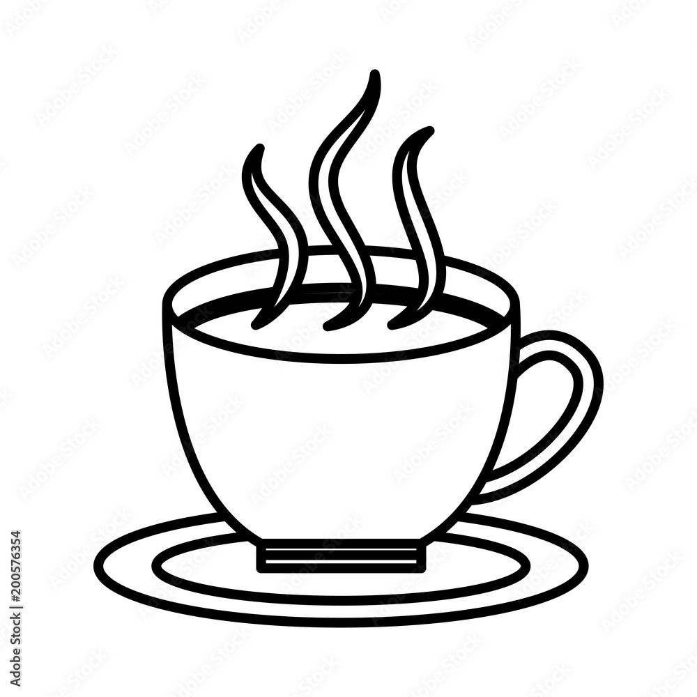 hot coffee cup in dish aroma fresh vector illustration outline Stock