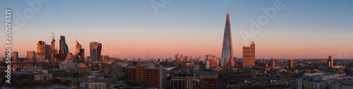 London Cityscape panorama at sunset with the modern skyscrapers