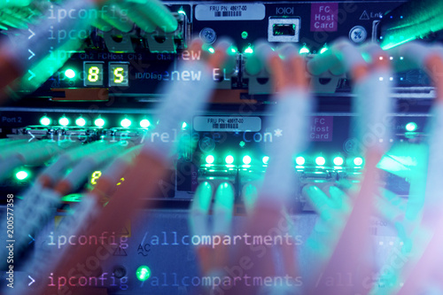 Wallpaper Mural Racks optical fiber. Fiber optic equipment in a data center. Close up fiber optic cable.  Torontodigital.ca