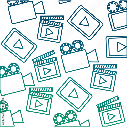 set media player with camera film and clapper board pattern vector illustration design