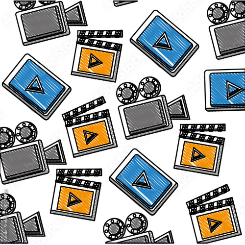 movie cinema projector clapper video player background vector illustration