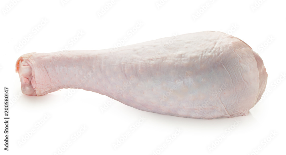 Raw, fresh turkey shin, drumstick, isolated on white background Raw, fresh turkey shin, drumstick, isolated on white background