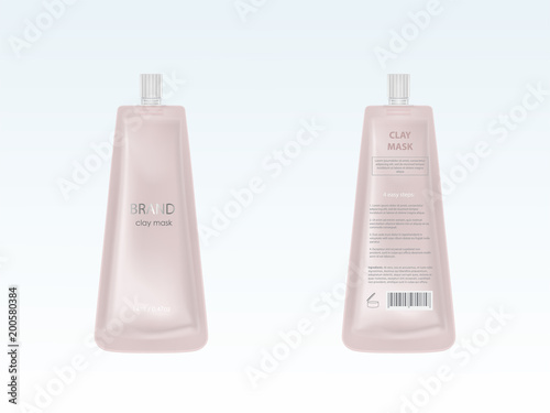 Vector 3d realistic blank plastic tube for facial mask with clay, isolated on background. Cosmetic product for face care and skin treatment. Mockup for brand promotion, advertising, packaging design