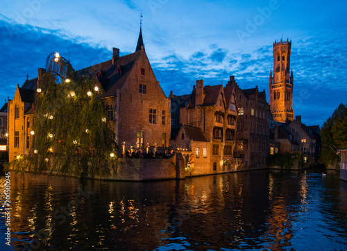 Brugge at dusk with reflection off the canal