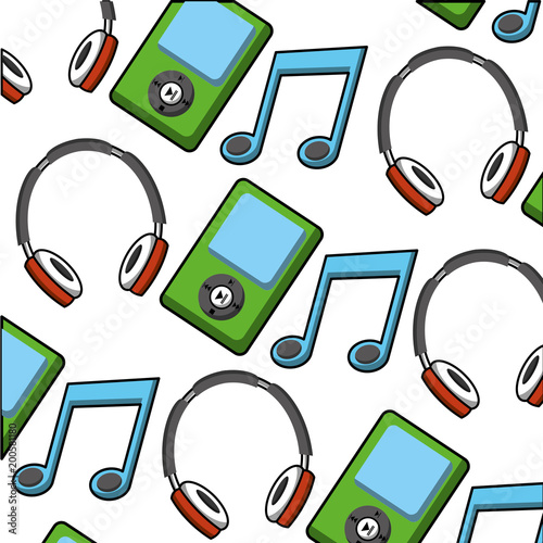 music player with headphone and note pattern vector illustration design