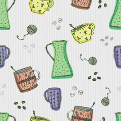 Fotobehang Thee patronen Keuken koffie en thee doodles patroon  © Ruthenia Alba