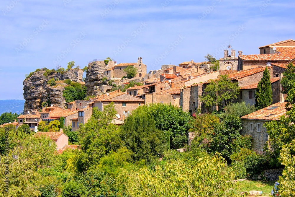View towards the beautiful old hill town of Saignon, Provence, southern France