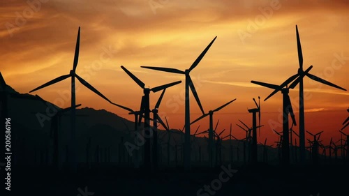 Wind Turbines Farm Majestic Orange Desert Sunset