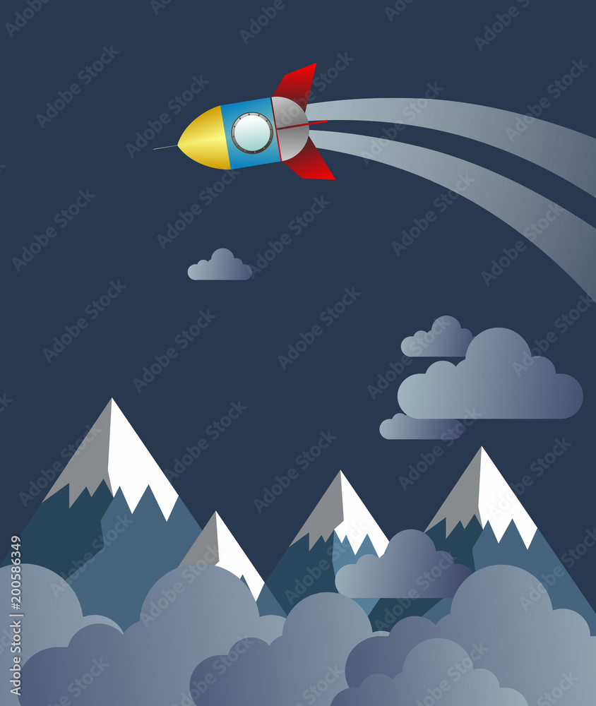 illustration paper art rocket launch to the sky 