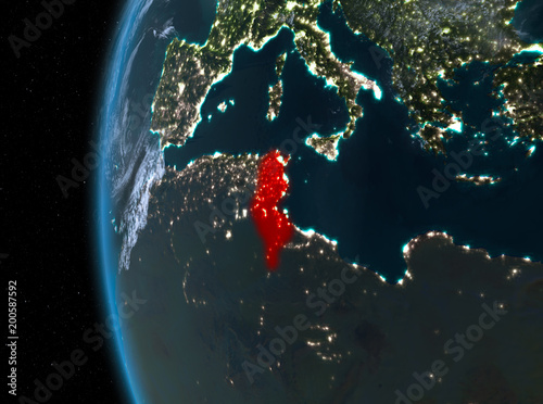 Tunisia in red at night