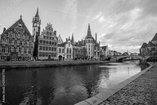 Medevil Ghent skyline in black and white photo