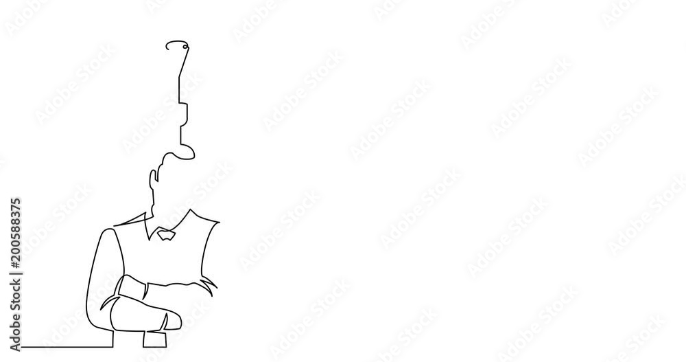 Self drawing animation of continuous line drawing of businessman thinking about idea Self drawing animation of continuous line drawing of businessman thinking about idea